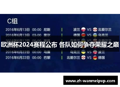 欧洲杯2024赛程公布 各队如何争夺荣耀之巅